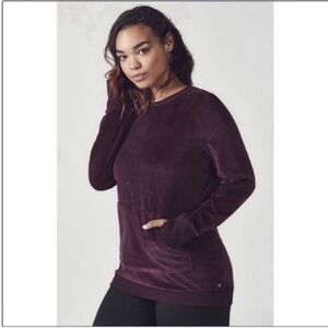 Fabletics Liane sweater purple velour pullover kangaroo pocket crew neck